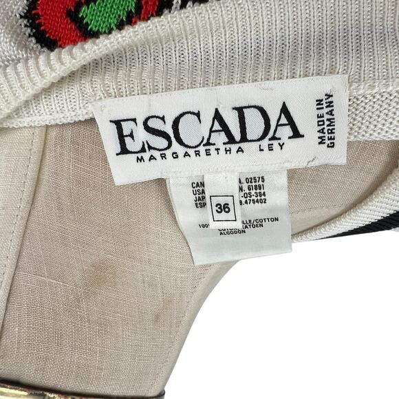 Escada Vintage Sweater Butterfly Stripe Print Cotton Cream Black Size 36 US 6 - Picture 10 of 12